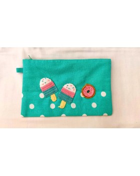 Happy Threads Pretty Cotton Storage Pouch with Ice Cream Motifs (Sea Green)